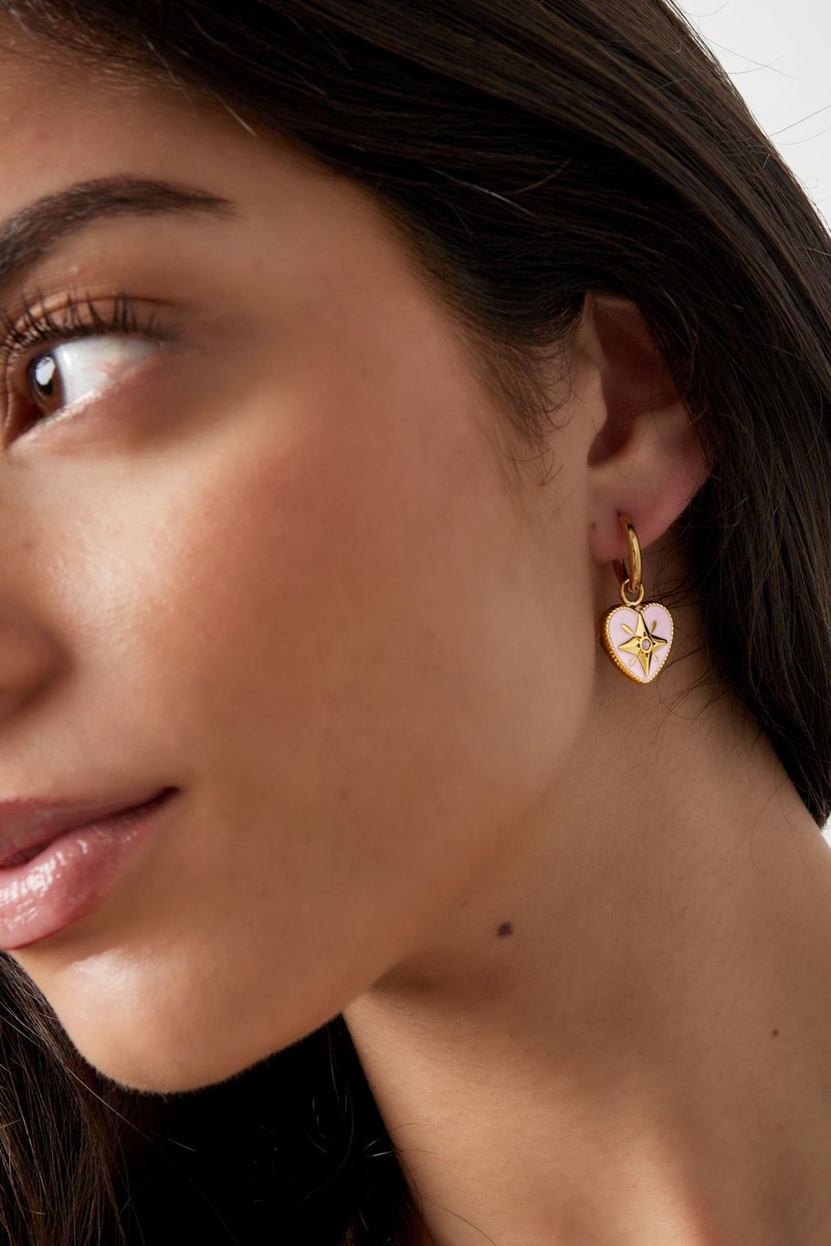 Earrings colored heart with star - Gold color/white Picture3
